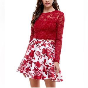 Two Piece Lace & Floral-Print Fit & Flare Dress